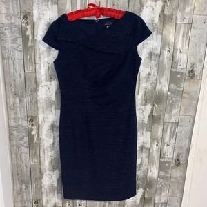 NWT Tahari Navy blue fold over collar sheath dress 10